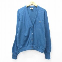 L★古着 ラコステ LACOSTE IZOD 長袖 ブランド ニット カーディガン メンズ 90年代 90s ワンポイントロゴ アクリル USA製 薄紺系 ネイビー 25sep13 中古 トップス