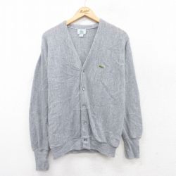 M★古着 ラコステ LACOSTE IZOD 長袖 ニット カーディガン メンズ 90年代 90s ワンポイントロゴ USA製 グレー 霜降り 25sep18 中古 トップス