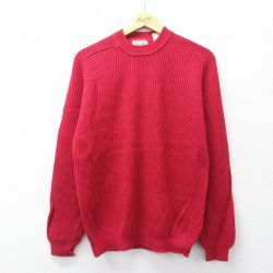 M★古着 セントジョンズベイ 長袖 セーター メンズ 00年代 00s 無地 ラグラン クルーネック 赤 レッド 25sep26 中古 ニット トップス