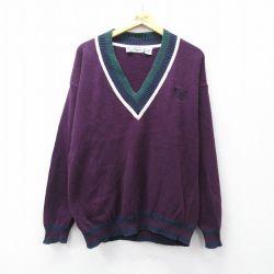 L★古着 ビューグルボーイ 長袖 チルデン セーター メンズ 90年代 90s ワンポイントロゴ コットン Vネック エンジ 25sep26 中古 ニット トップス