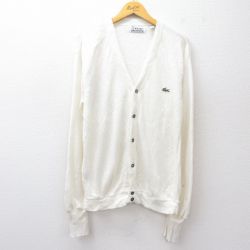 L★古着 ラコステ LACOSTE IZOD 長袖 ニット カーディガン メンズ 80年代 80s ワンポイントロゴ アクリル 白 ホワイト 25sep26 中古 トップス