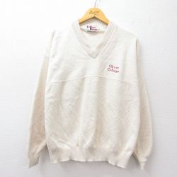 L★古着 長袖 セーター メンズ 90年代 90s オリベット カレッジ Vネック 生成り 25sep26 中古 ニット トップス