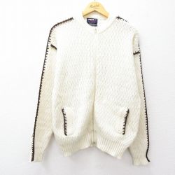 M★古着 キャンパス 長袖 フルジップ ニット カーディガン メンズ 90年代 90s アクリル 白 ホワイト 25sep26 中古 トップス