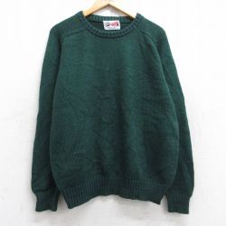 L★古着 アロー 長袖 セーター メンズ 90年代 90s 無地 ラグラン アクリル クルーネック 濃緑 グリーン 25sep27 中古 ニット トップス