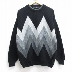 L★古着 長袖 セーター メンズ 90年代 90s アクリル クルーネック USA製 黒他 ブラック 25sep27 中古 ニット トップス