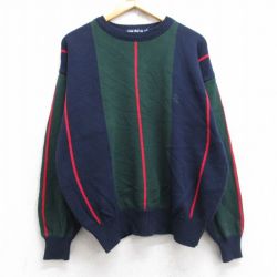 L★古着 ノーティカ NAUTICA 長袖 ブランド セーター メンズ 90年代 90s ワンポイントロゴ コットン クルーネック 緑他 グリーン 【spe】 25sep27 中古 ニット トップス
