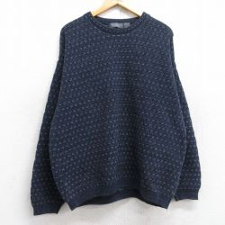 XL★古着 バンヒューセン 長袖 セーター メンズ 90年代 90s クルーネック USA製 紺他 ネイビー 25sep27 中古 ニット トップス
