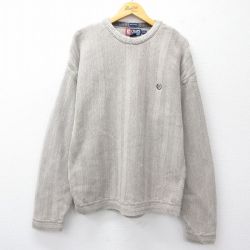 XL★古着 ラルフローレン Ralph Lauren チャップス 長袖 ブランド セーター メンズ 90年代 90s ワンポイントロゴ ツイード 手織り コットン クルーネック グレー系 25sep27 中古 ニット トップス