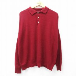 XL★古着 長袖 セーター メンズ 90年代 90s 無地 襟付き 大きいサイズ アクリル USA製 エンジ 25sep27 中古 ニット トップス