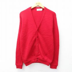 【20%OFF】M★古着 長袖 ニット カーディガン メンズ 90年代 90s アクリル USA製 赤 レッド 25sep27 中古 トップス