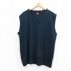 XL★古着 HAGGAR ニット ベスト メンズ アクリル Vネック 紺 ネイビー 25sep27 中古 トップス
