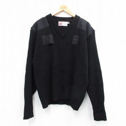 L★古着 長袖 コマンド セーター メンズ 90年代 90s 肩ヒジ当て アクリル Vネック USA製 黒 ブラック 25sep27 中古 ニット トップス