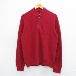 M★古着 IZOD 長袖 ハーフジップ セーター メンズ 無地 コットン 赤 レッド 霜降り 25sep27 中古 ニット トップス