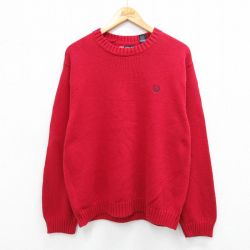 L★古着 チャップス 長袖 セーター メンズ ワンポイントロゴ コットン クルーネック 赤 レッド 25sep27 中古 ニット トップス