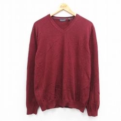 L★古着 バンヒューセン 長袖 セーター メンズ 無地 Vネック エンジ 25sep27 中古 ニット トップス