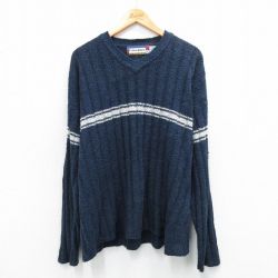 XL★古着 長袖 セーター メンズ 90年代 90s Vネック 紺 ネイビー 25sep27 中古 ニット トップス