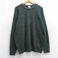 L★古着 コロンビア COLUMBIA 長袖 セーター メンズ 00年代 00s 無地 ラグラン コットン クルーネック 緑 グリーン 25sep27 中古 ニット トップス