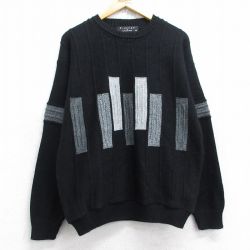 L★古着 長袖 セーター メンズ 90年代 90s アクリル クルーネック USA製 黒他 ブラック 25sep27 中古 ニット トップス