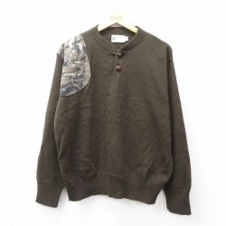 L★古着 長袖 セーター メンズ 00年代 00s 肩当て アクリル ヘンリーネック 濃茶他 ブラウン 25sep29 中古 ニット トップス