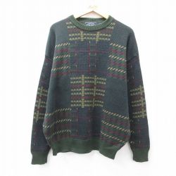 XL★古着 長袖 セーター メンズ 00年代 00s コットン クルーネック 緑他 グリーン 25sep29 中古 ニット トップス