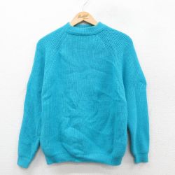 S★古着 長袖 セーター メンズ 80年代 80s ラグラン クルーネック 水色 25sep29 中古 ニット トップス