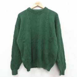 L★古着 ピューリタン 長袖 ケーブル セーター メンズ 00年代 00s クルーネック 緑 グリーン 25sep29 中古 ニット トップス