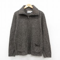 L★古着 ロンドンフォグ 長袖 フルジップ ニット カーディガン メンズ 90年代 90s アクリル USA製 茶 ブラウン 25sep29 中古 トップス