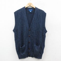 L★古着 タウンクラフト ケーブル ニット ベスト メンズ アクリル 紺 ネイビー 25sep29 中古 トップス