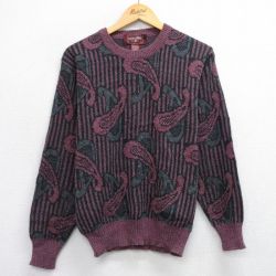 【50%OFF】90s 長袖セーター ペイズリー柄 バーガンディ M | 古着