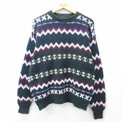 L★古着 長袖 セーター メンズ 90年代 90s コットン クルーネック USA製 緑他 グリーン 25sep29 中古 ニット トップス