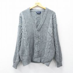 XL★古着 長袖 ケーブル ニット カーディガン メンズ 90年代 90s アクリル グレー 25sep29 中古 トップス