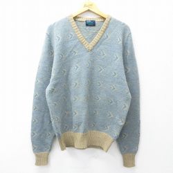 【20%OFF】L★古着 アロー 長袖 セーター メンズ 80年代 80s アクリル Vネック ベージュ他 カーキ 25sep29 中古 ニット トップス