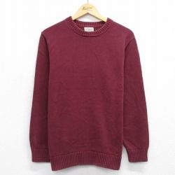 L★古着 エルエルビーン LLBEAN 長袖 セーター メンズ 00年代 00s コットン クルーネック エンジ 25sep30 中古 ニット トップス