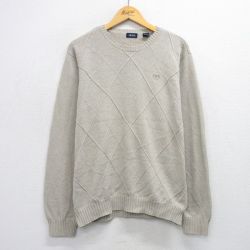 XL★古着 IZOD 長袖 セーター メンズ コットン クルーネック ベージュ系 カーキ 25sep30 中古 ニット トップス