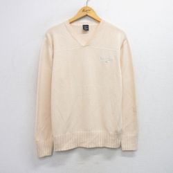 L★古着 ノーティカ NAUTICA 長袖 ブランド セーター メンズ ワンポイントロゴ コットン Vネック 生成り 25sep30 中古 ニット トップス