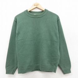 L★古着 エルエルビーン LLBEAN 長袖 セーター メンズ 00年代 00s 無地 コットン クルーネック 緑 グリーン 25sep30 中古 ニット トップス