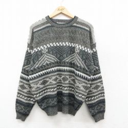 L★古着 長袖 セーター メンズ 90年代 90s ネイティブ柄 ラグ柄 アクリル 濃グレー他 25sep30 中古 ニット トップス