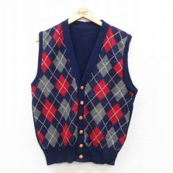 S★古着 ニット ベスト メンズ アーガイル アクリル 紺他 ネイビー 25sep30 中古 トップス
