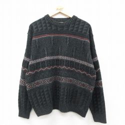 XL★古着 マンシングウェア 長袖 セーター メンズ アクリル クルーネック 黒他 ブラック 25sep30 中古 ニット トップス