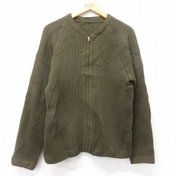 M★古着 長袖 ビンテージ フルジップ ニット カーディガン メンズ ウール タロン 濃緑 グリーン 25sep30 中古 トップス