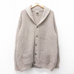 XL★古着 エルエルビーン LLBEAN 長袖 ニット カーディガン メンズ 00年代 00s ショールカラー 大きいサイズ ラムウール 茶系 ブラウン 25sep30 中古 トップス