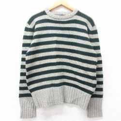 M★古着 ラルフローレン Ralph Lauren 長袖 ブランド セーター メンズ 90年代 90s ウール クルーネック グレー他 ボーダー 25sep30 中古 ニット トップス