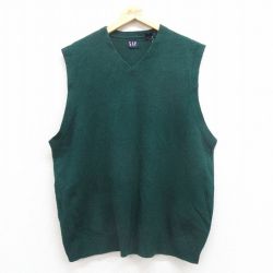 XL★古着 ギャップ GAP ニット ベスト メンズ 00年代 00s ラムウール Vネック 緑 グリーン 25sep30 中古 トップス