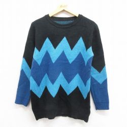 M★古着 長袖 セーター メンズ アクリル クルーネック 青他 ブルー 25sep30 中古 ニット トップス