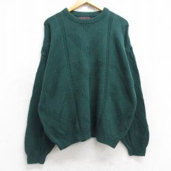 XL★古着 ジャンセン 長袖 セーター メンズ 90年代 90s クルーネック 緑 グリーン 25sep30 中古 ニット トップス