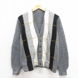 【20%OFF】S★古着 長袖 ニット カーディガン メンズ グレー 25sep30 中古 トップス