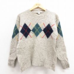 S★古着 ギャップ GAP 長袖 セーター メンズ 80年代 80s アーガイル クルーネック 生成り 25sep30 中古 ニット トップス