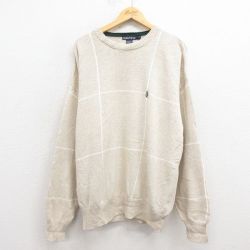 XL★古着 ノーティカ NAUTICA 長袖 ブランド セーター メンズ 90年代 90s ワンポイントロゴ クルーネック 生成り 25sep30 中古 ニット トップス