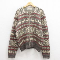 XL★古着 長袖 ビンテージ ノルディック ニット カーディガン メンズ 70年代 70s 雪柄 ウール ノルウェー製 グレー 【spe】 25sep30 中古 トップス