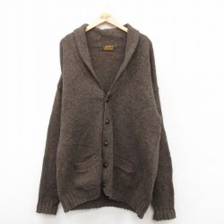 XL★古着 エディーバウアー 長袖 ニット カーディガン メンズ 90年代 90s 無地 ヒジ当てスエード ウール ロング丈 ショールカラー 茶 ブラウン 25sep30 中古 トップス